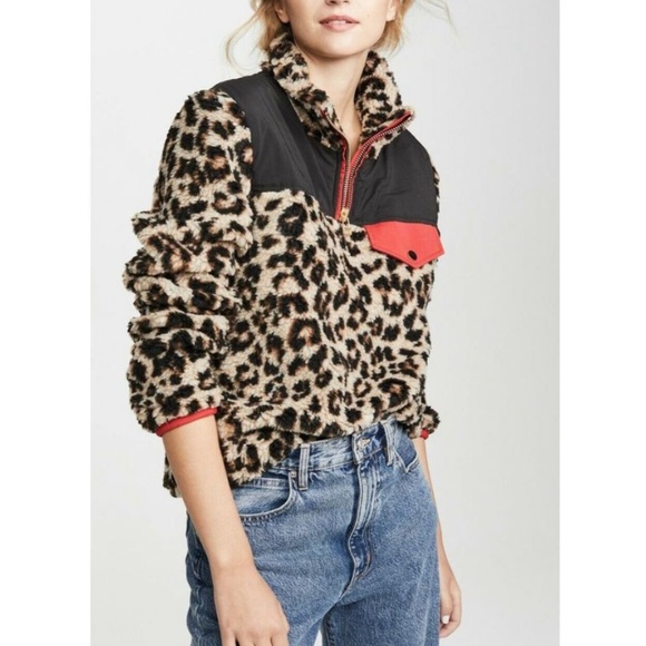 Veronica Beard Sweaters - Veronica Beard Kylan Sherpa Jacket Leopard Animal Print Faux Fur Quarter Zip Med